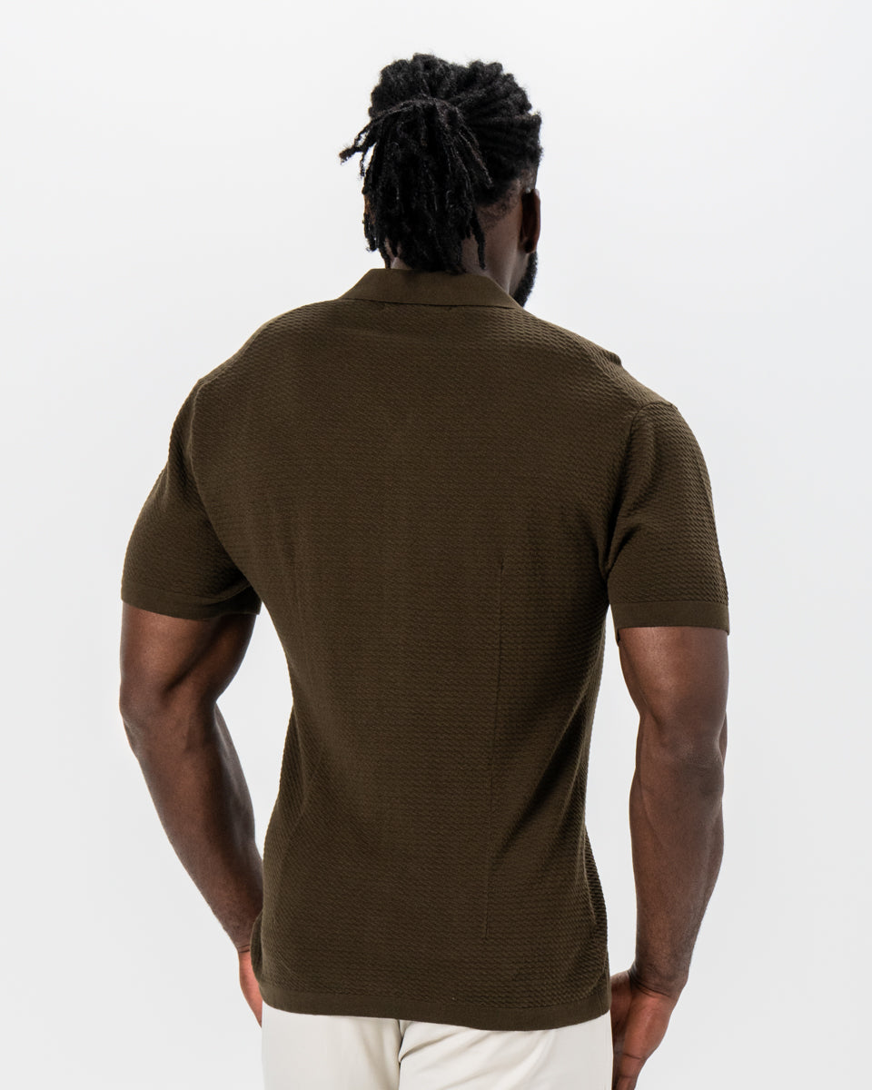 State & Liberty - Textured Knit Short Sleeve Button Down - Olive