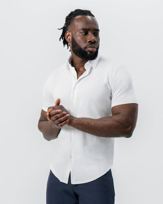 State & Liberty - "The Kendric" White Pique Short Sleeve Button Down