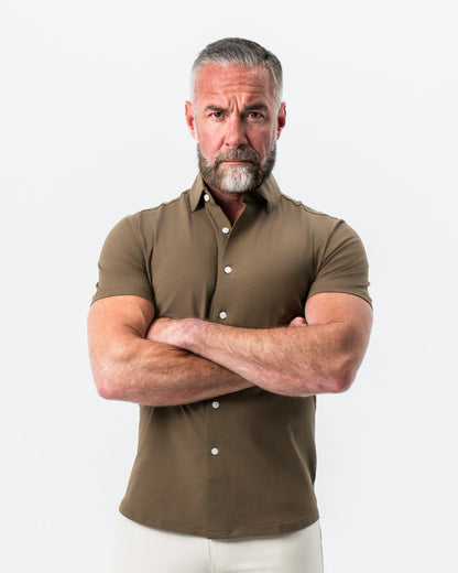 State & Liberty - "The Lincoln" Olive Short Sleeve Button Down