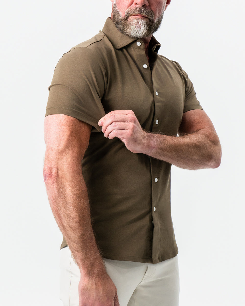 State & Liberty - "The Lincoln" Olive Short Sleeve Button Down