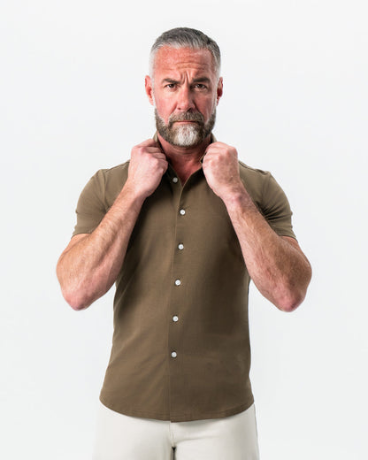 State & Liberty - "The Lincoln" Olive Short Sleeve Button Down