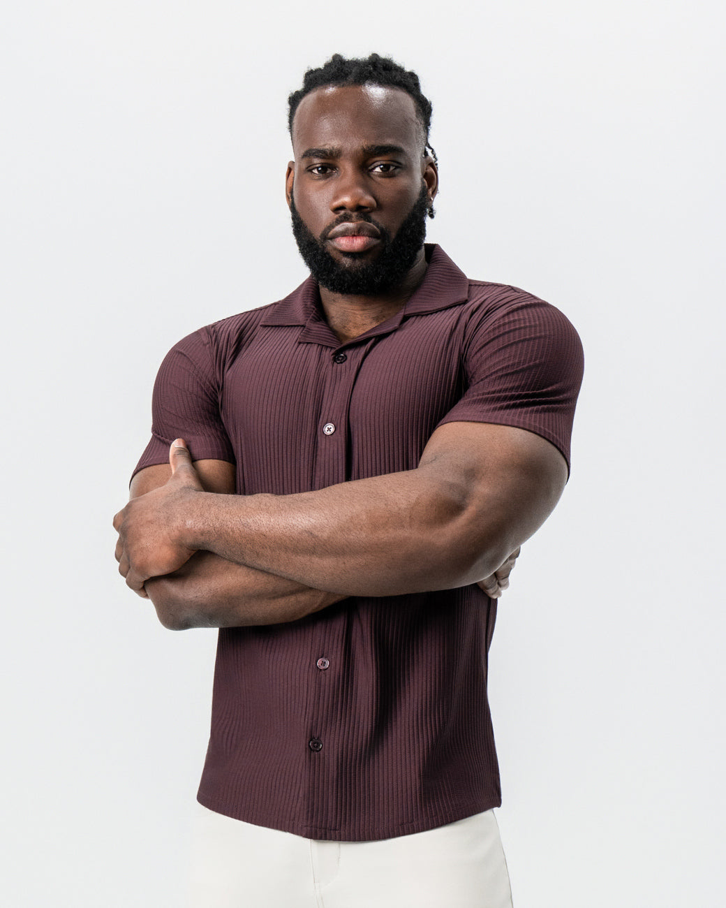 State & Liberty - Seersucker Short Sleeve Button Down - Plum