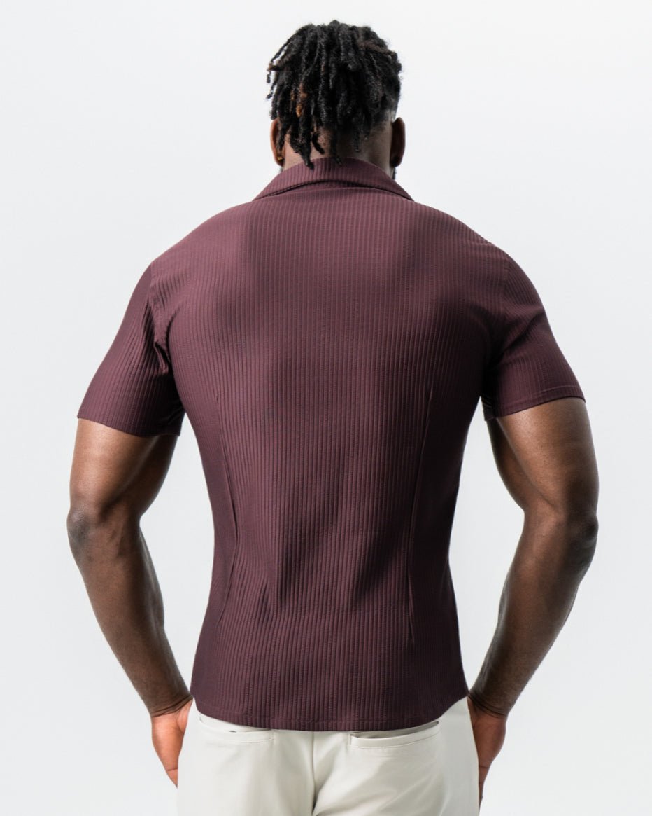 State & Liberty - Seersucker Short Sleeve Button Down - Plum
