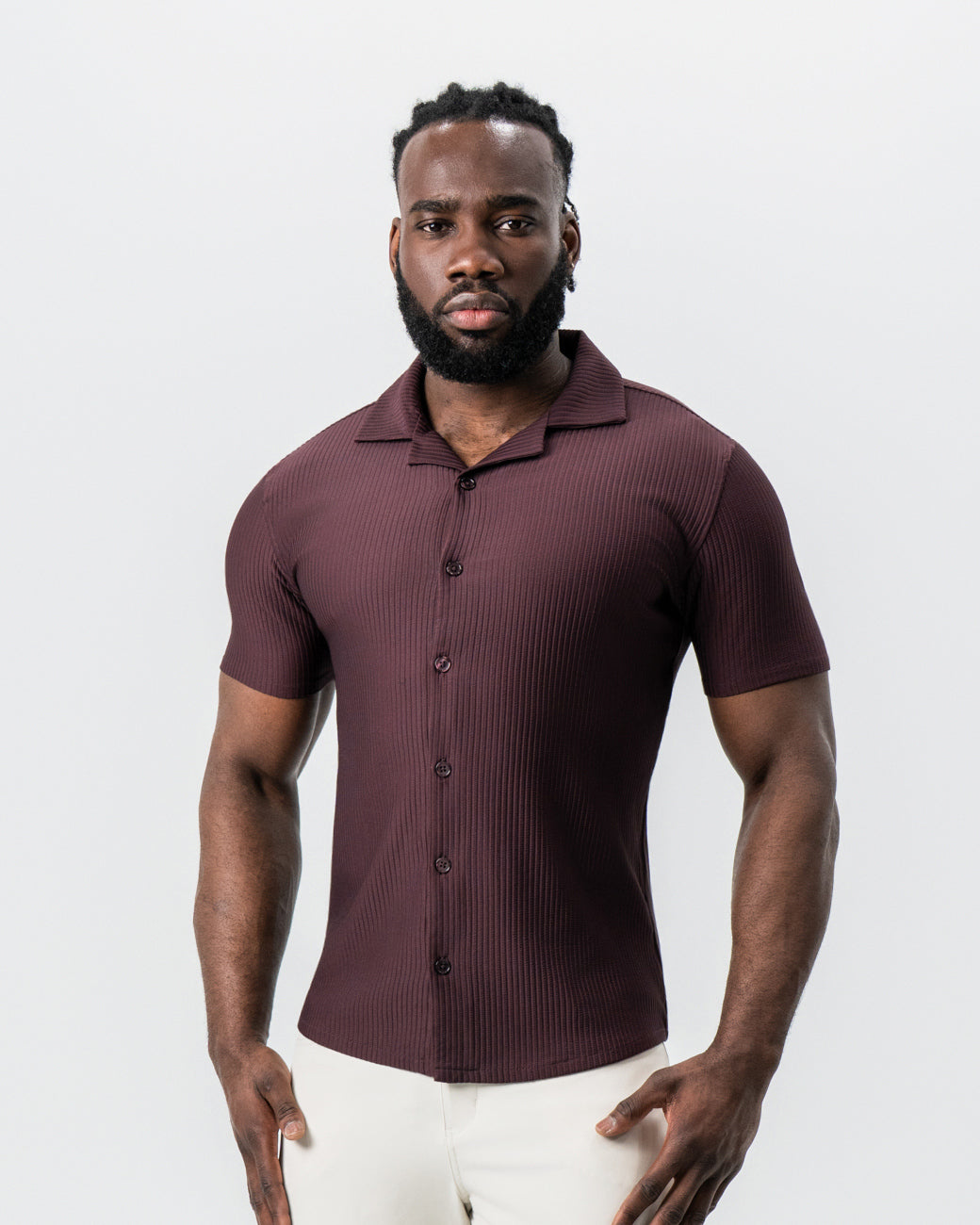 State & Liberty - Seersucker Short Sleeve Button Down - Plum