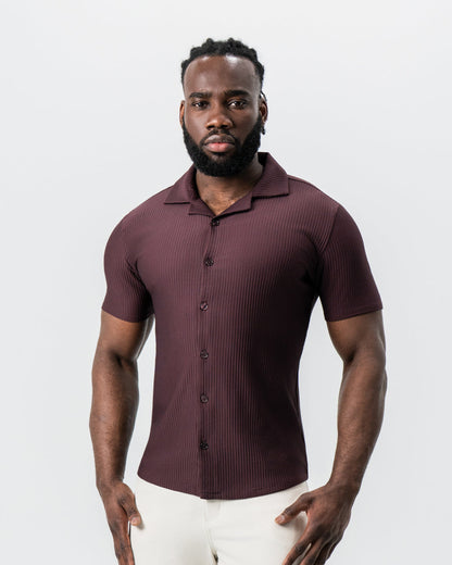 State & Liberty - Seersucker Short Sleeve Button Down - Plum