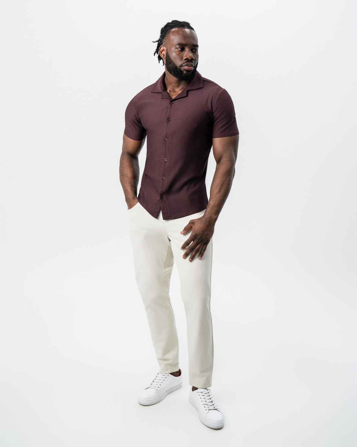 State & Liberty - Seersucker Short Sleeve Button Down - Plum