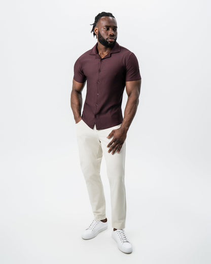 State & Liberty - Seersucker Short Sleeve Button Down - Plum