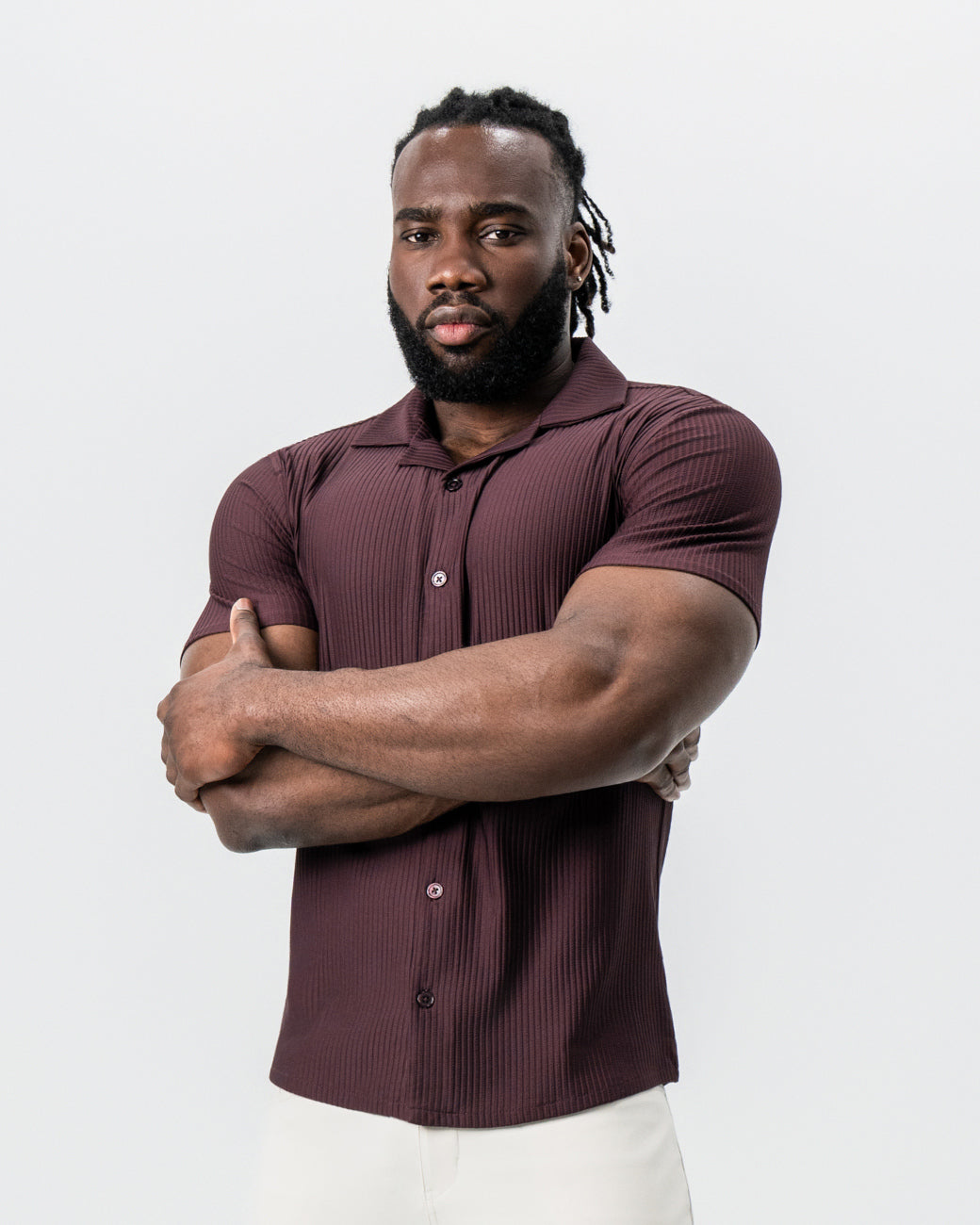 State & Liberty - Seersucker Short Sleeve Button Down - Plum