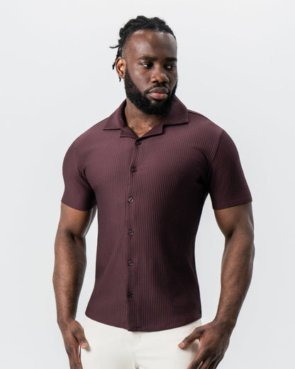 State & Liberty - Seersucker Short Sleeve Button Down - Plum