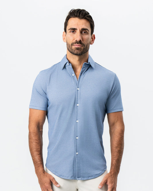 State & Liberty - "The Capri" Sky Blue Pique Short Sleeve Button Down