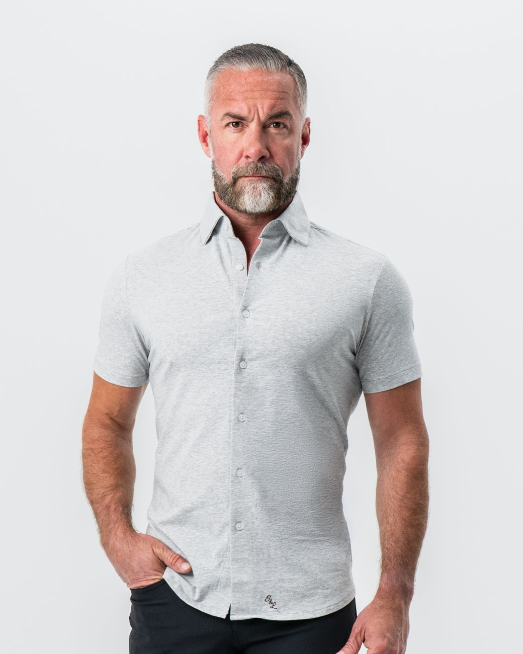 State & Liberty - "The Baldwin" Grey Short Sleeve Button Down