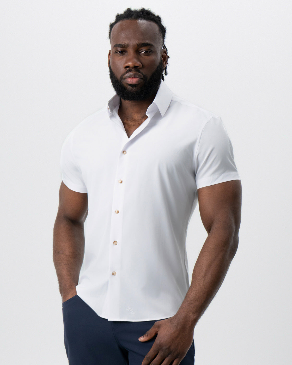 State & Liberty - "The Marco" Solid White with Tortoise Shell Buttons
