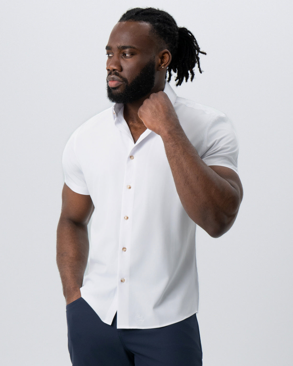 State & Liberty - "The Marco" Solid White with Tortoise Shell Buttons