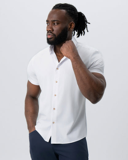 State & Liberty - "The Marco" Solid White with Tortoise Shell Buttons