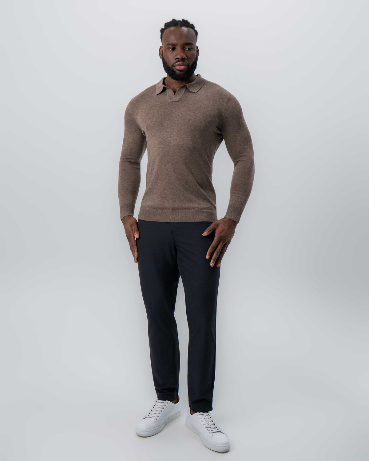 State & Liberty - Buttonless Sweater Polo - Brown