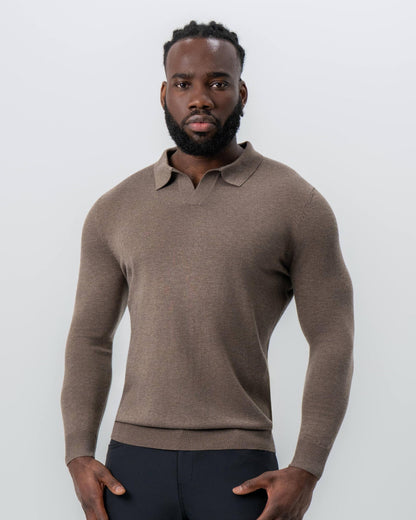 State & Liberty - Buttonless Sweater Polo - Brown