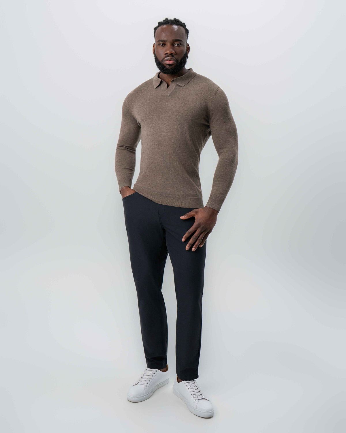 State & Liberty - Buttonless Sweater Polo - Brown