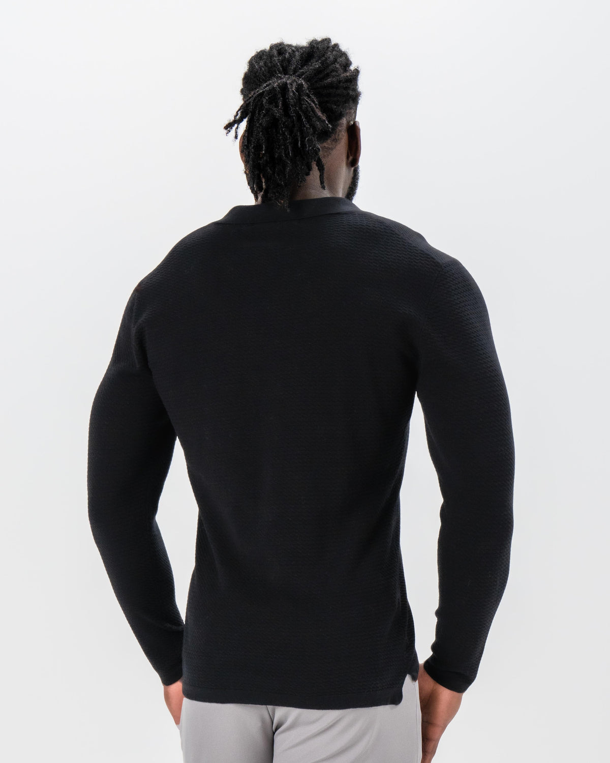 State & Liberty - Textured Buttonless Long Sleeve Polo - Black