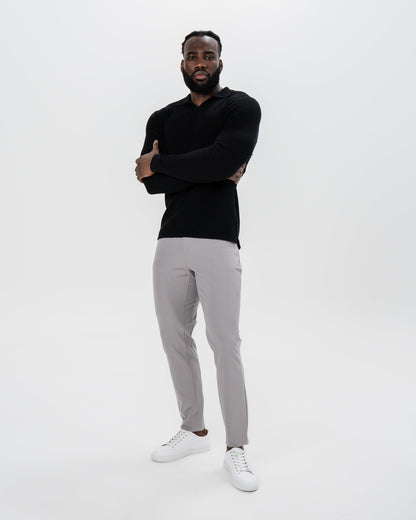 State & Liberty - Textured Buttonless Long Sleeve Polo - Black