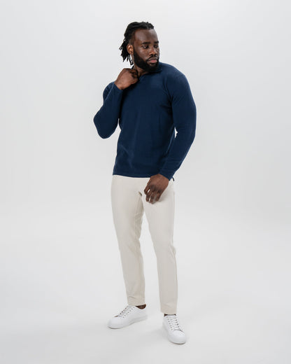 State & Liberty - Textured Buttonless Long Sleeve Polo - Navy