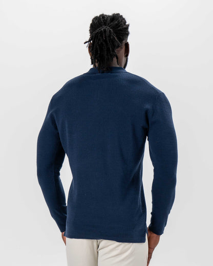 State & Liberty - Textured Buttonless Long Sleeve Polo - Navy