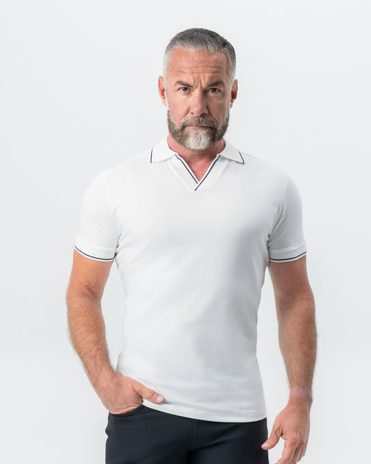 State & Liberty - "The Parkway" White with Black Tipped Polo
