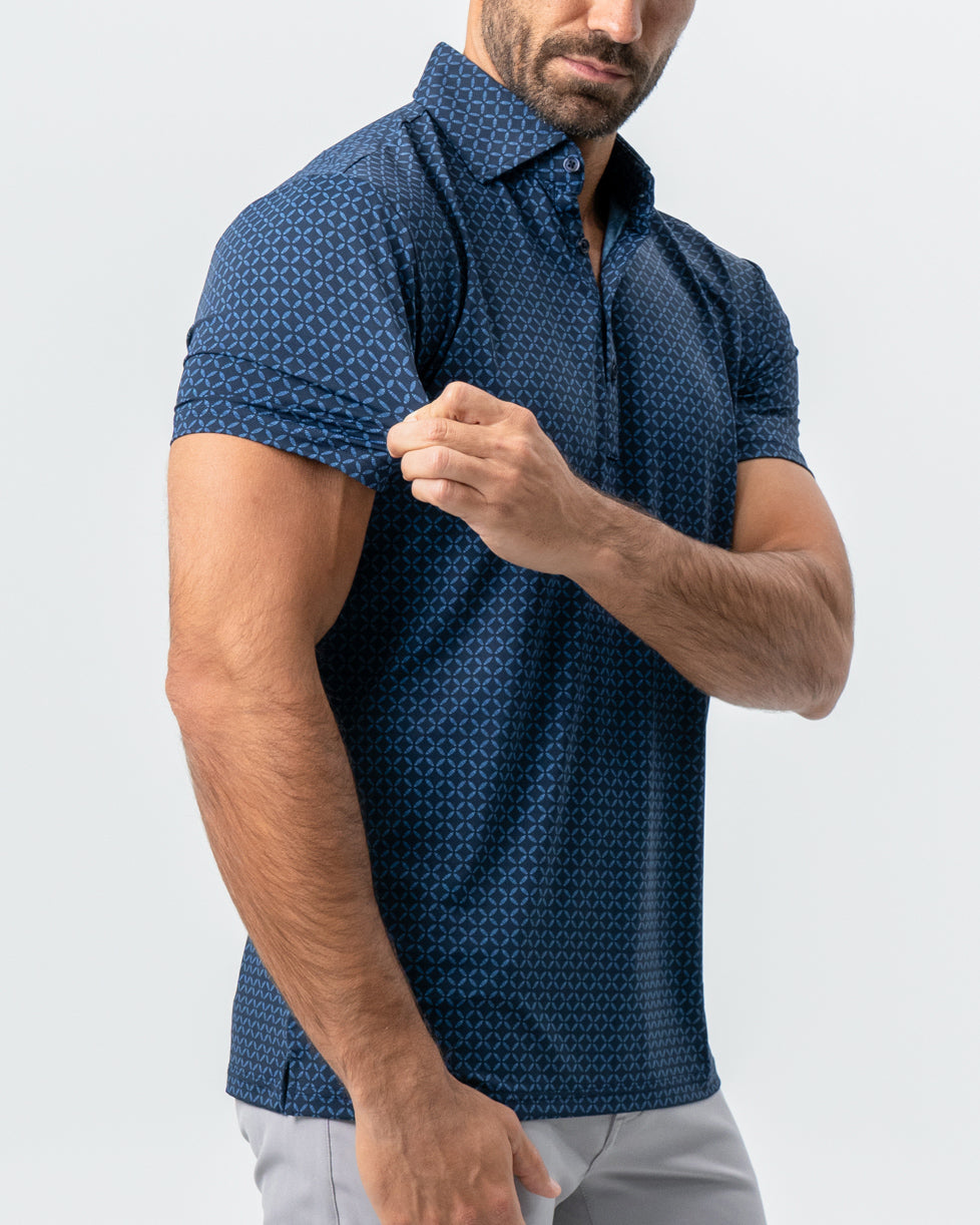 State & Liberty - "The Zeus" Diamond Navy & Light Blue Circle Polo