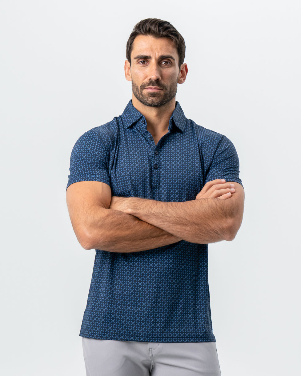 State & Liberty - "The Zeus" Diamond Navy & Light Blue Circle Polo