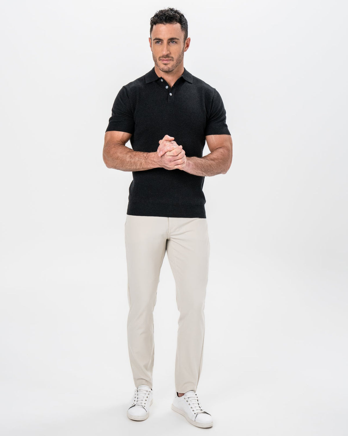 State & Liberty - Textured Knit Cashmere Polo - Charcoal