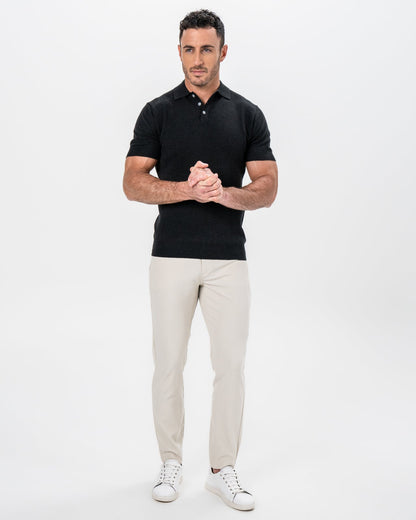State & Liberty - Textured Knit Cashmere Polo - Charcoal