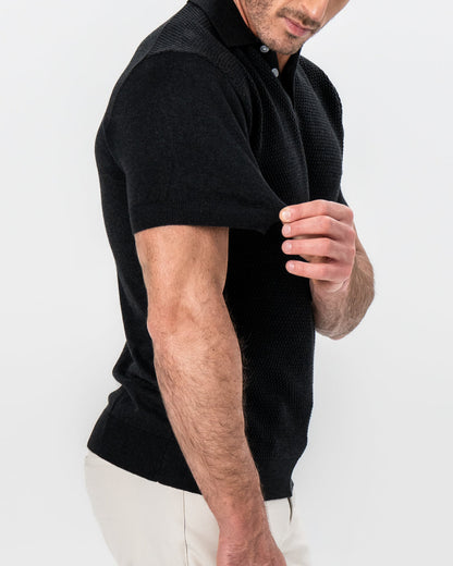 State & Liberty - Textured Knit Cashmere Polo - Charcoal