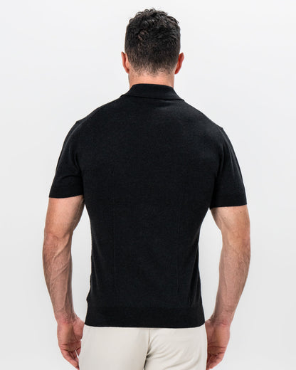 State & Liberty - Textured Knit Cashmere Polo - Charcoal