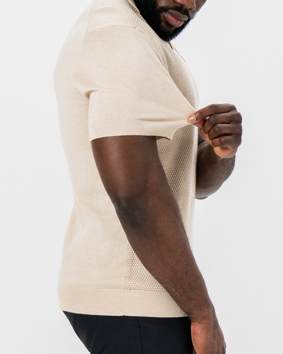 State & Liberty - Textured Knit Cashmere Polo - Sand