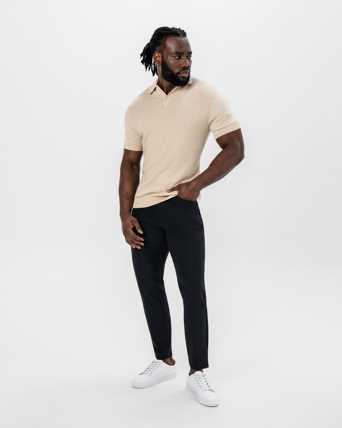 State & Liberty - Textured Knit Cashmere Polo - Sand