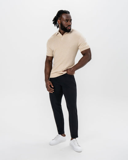 State & Liberty - Textured Knit Cashmere Polo - Sand