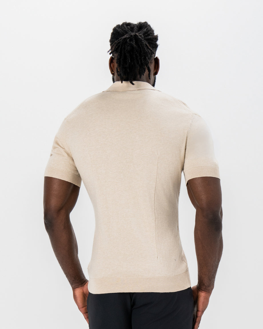 State & Liberty - Textured Knit Cashmere Polo - Sand