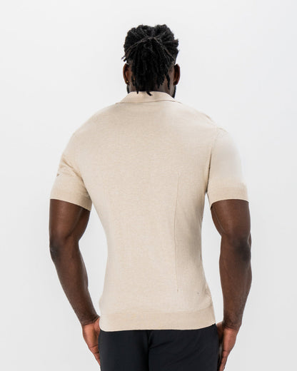 State & Liberty - Textured Knit Cashmere Polo - Sand