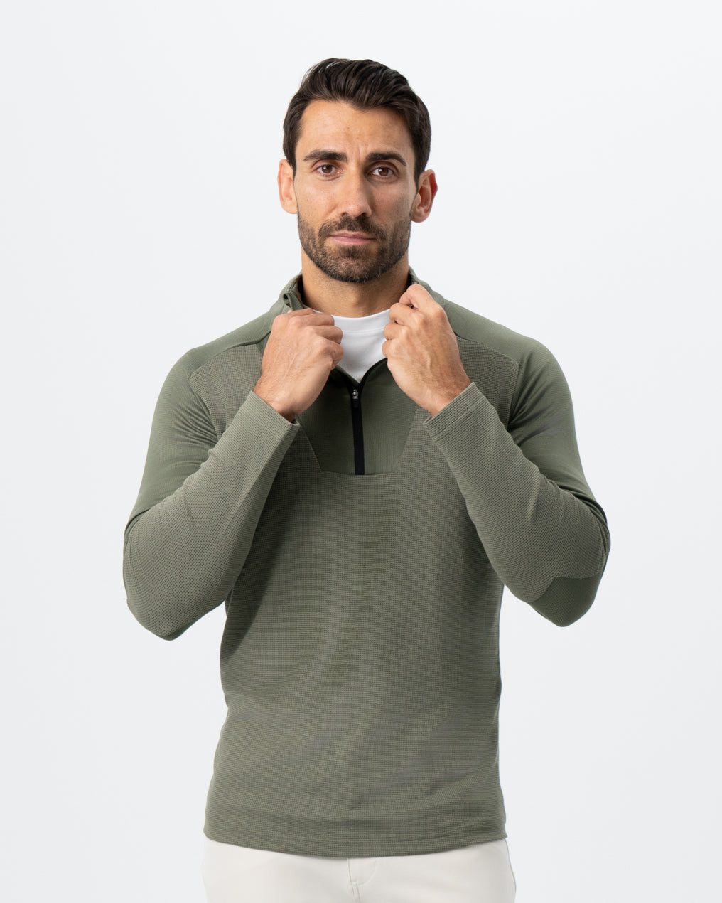State & Liberty - Waffle Knit Quarter Zip - Solid Olive