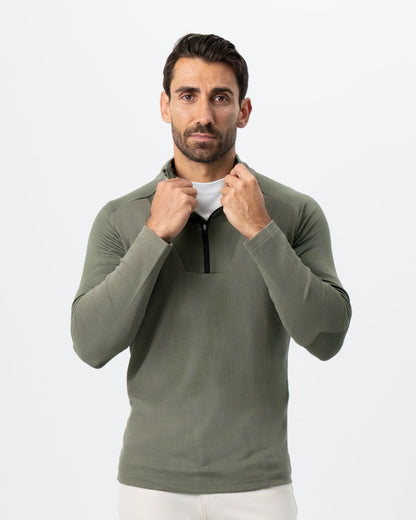 State & Liberty - Waffle Knit Quarter Zip - Solid Olive