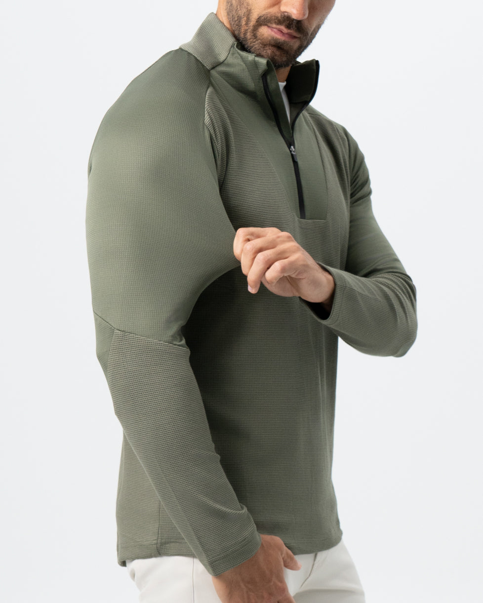 State & Liberty - Waffle Knit Quarter Zip - Solid Olive