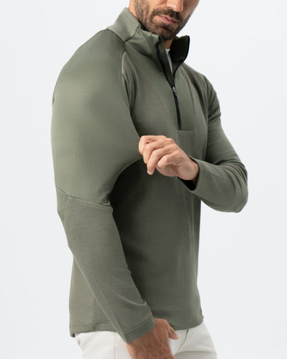 State & Liberty - Waffle Knit Quarter Zip - Solid Olive