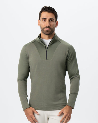 State & Liberty - Waffle Knit Quarter Zip - Solid Olive