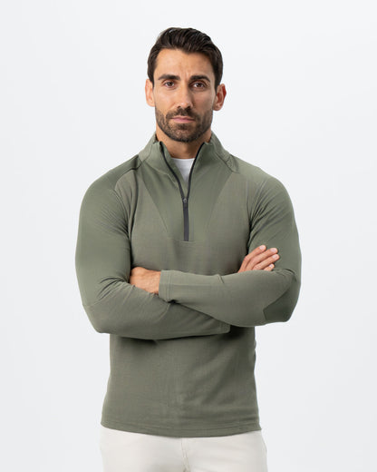 State & Liberty - Waffle Knit Quarter Zip - Solid Olive