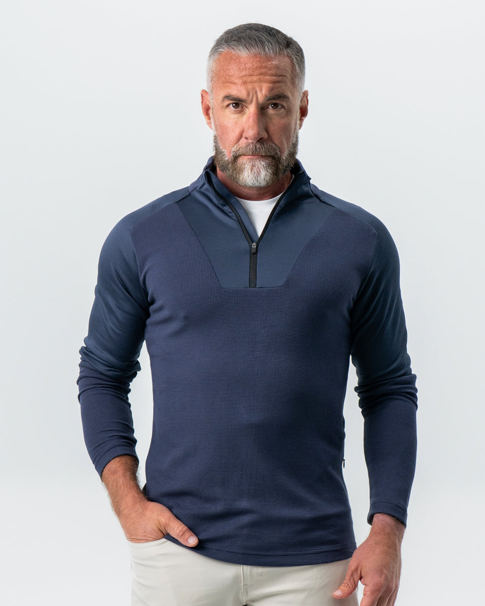 State & Liberty - Waffle Knit Quarter Zip - Navy