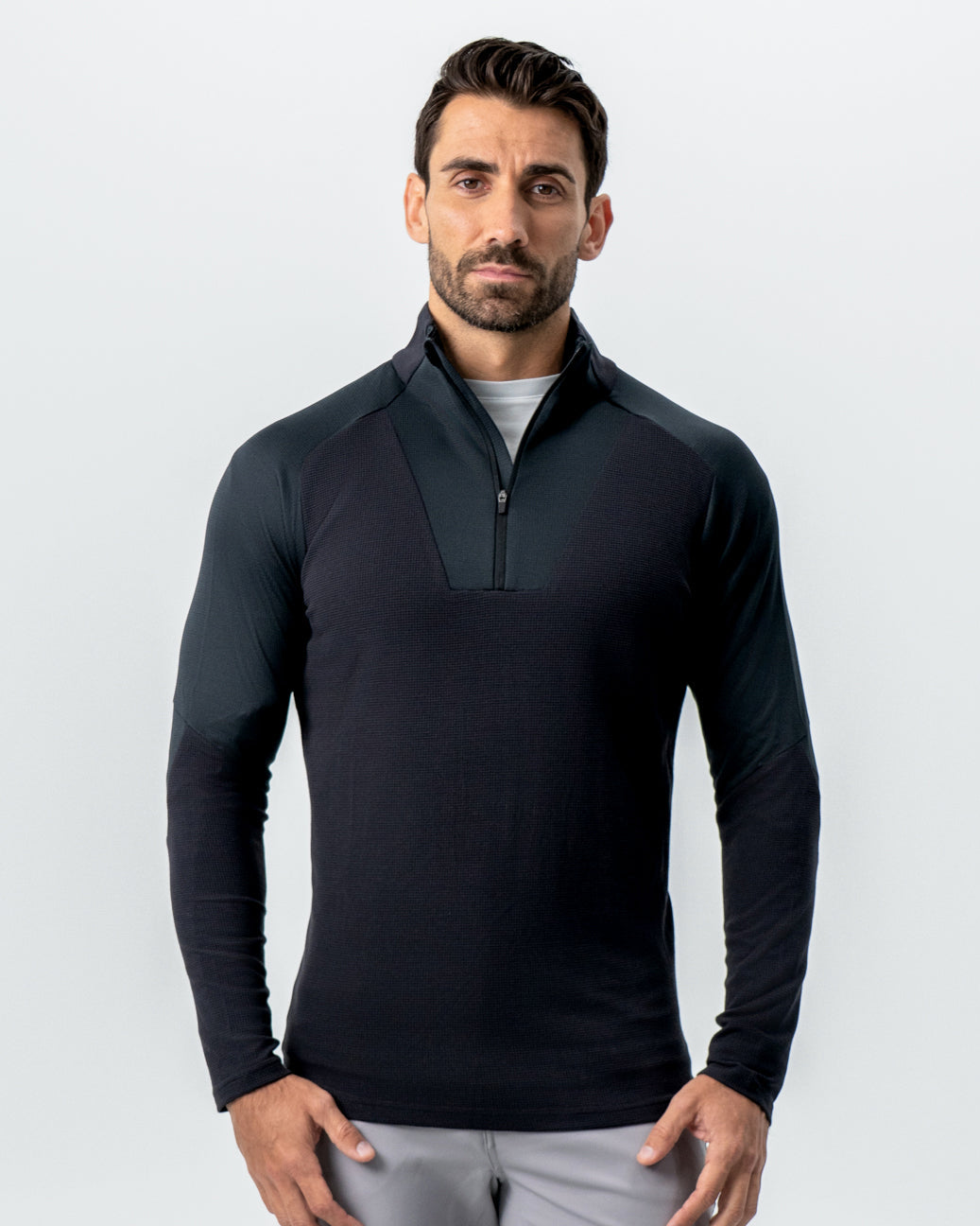 State & Liberty - Waffle Knit Quarter Zip - Solid Black