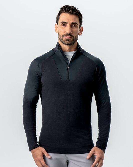 State & Liberty - Waffle Knit Quarter Zip - Solid Black
