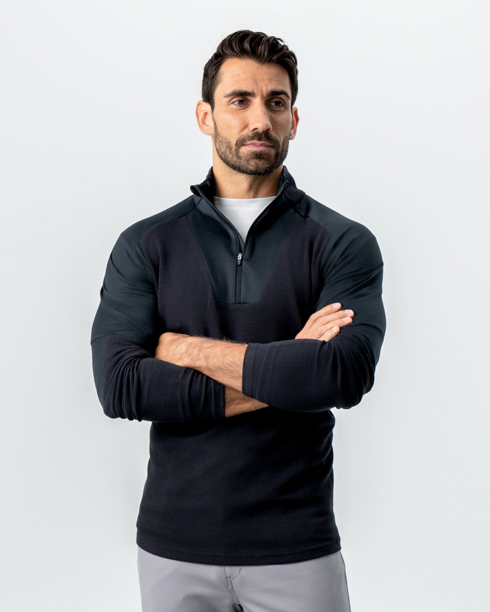 State & Liberty - Waffle Knit Quarter Zip - Solid Black