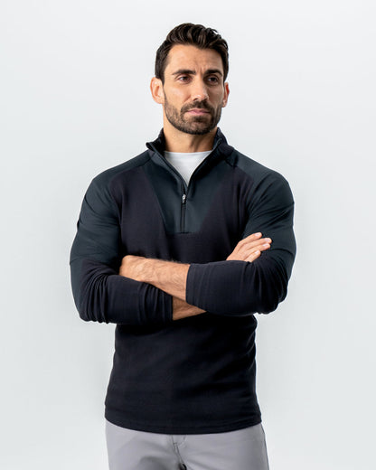 State & Liberty - Waffle Knit Quarter Zip - Solid Black