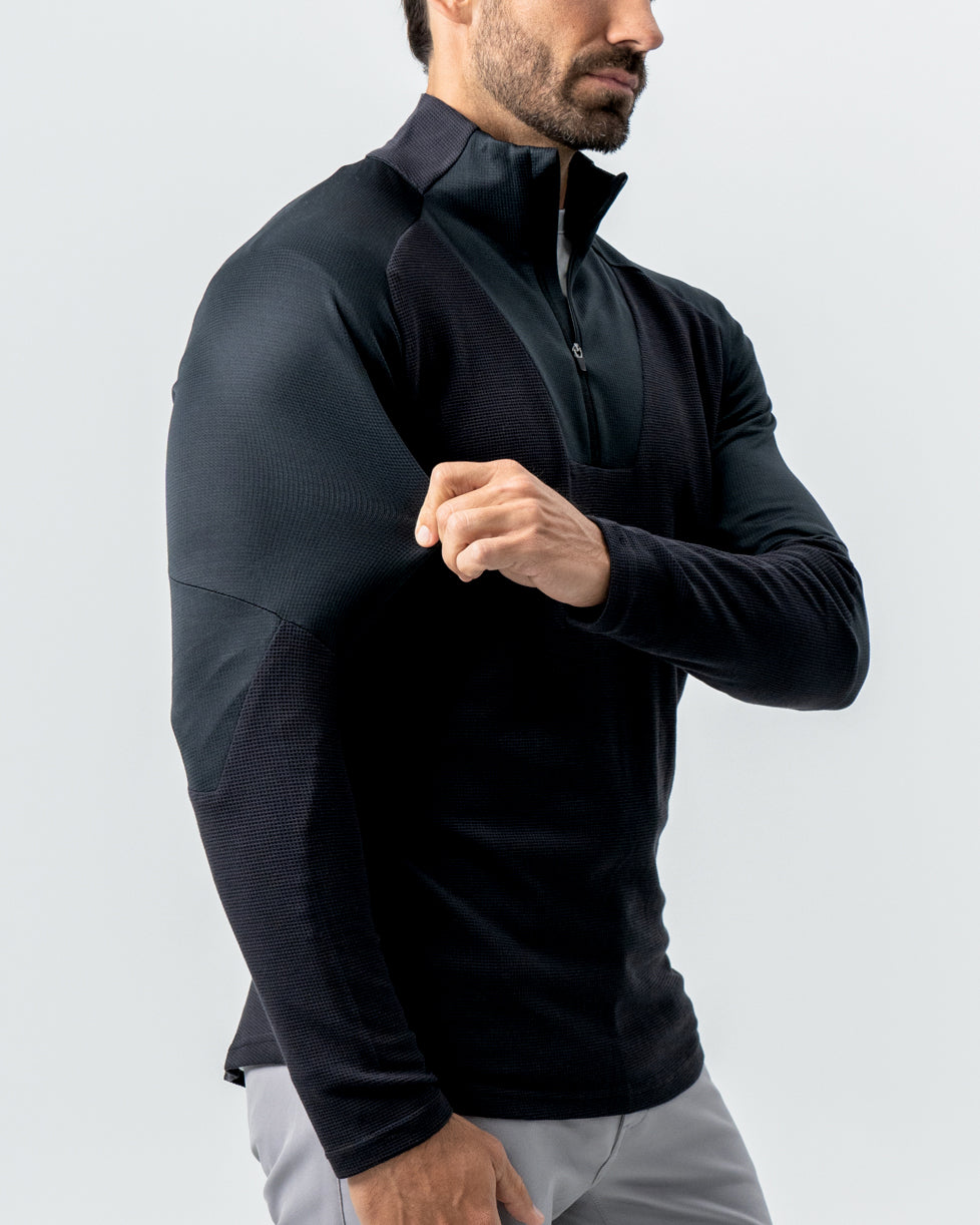 State & Liberty - Waffle Knit Quarter Zip - Solid Black