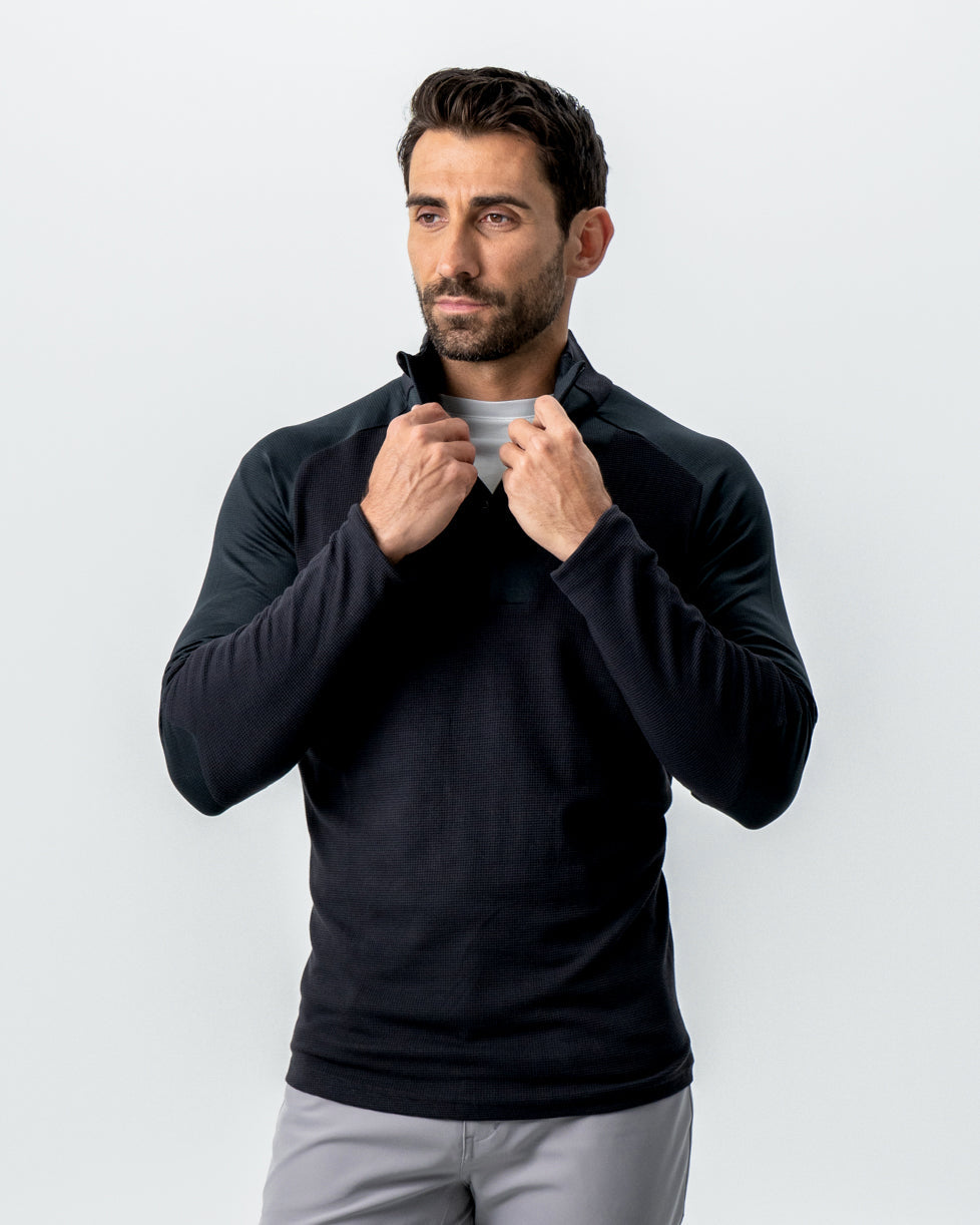 State & Liberty - Waffle Knit Quarter Zip - Solid Black